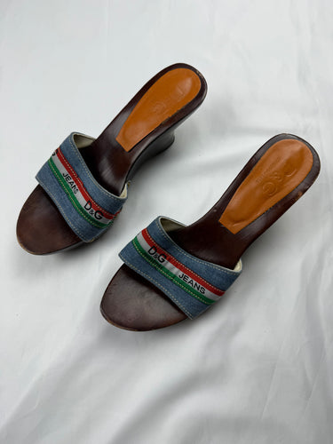 Denim clogs heels mules (37.5)