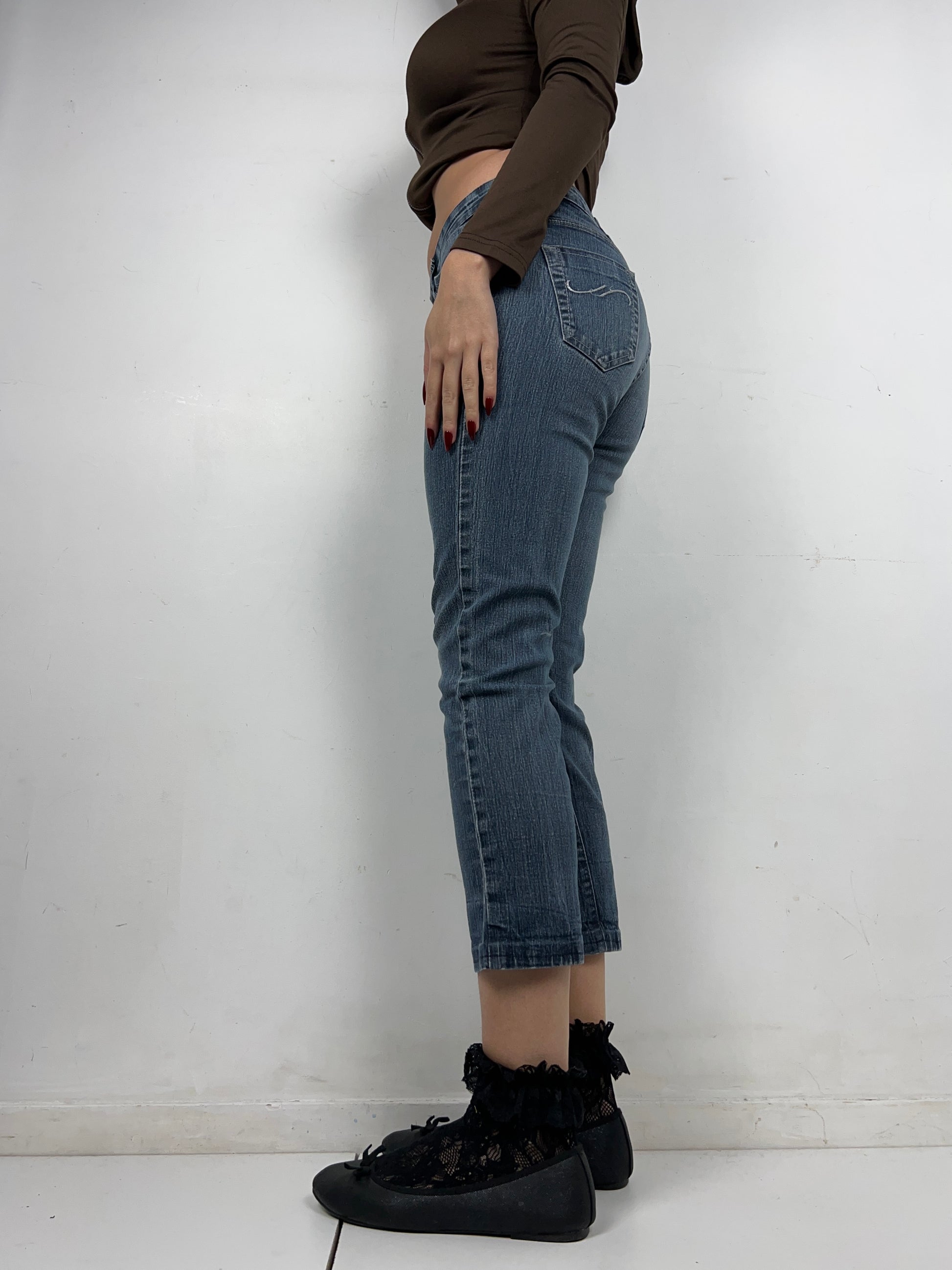 Blue denim 7/8 length denim pants (S)