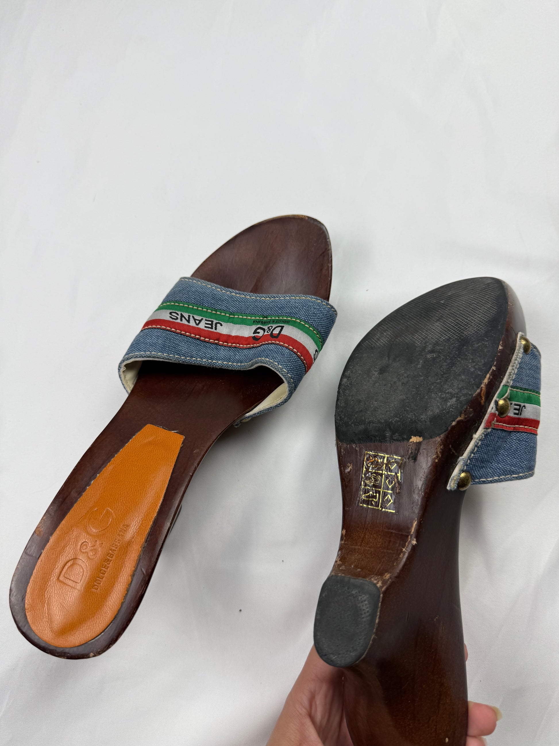 Denim clogs heels mules (37.5)