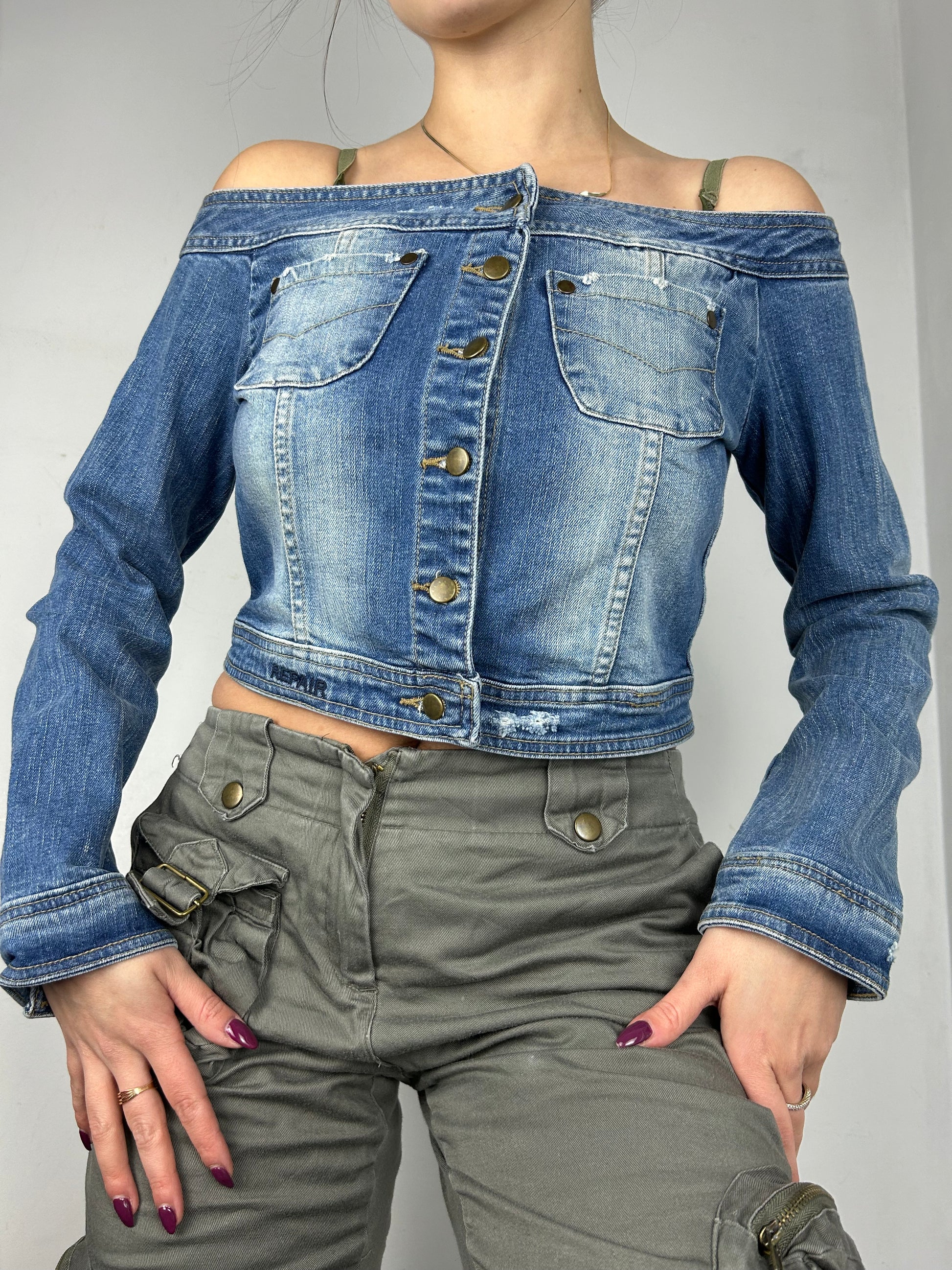 Denim bardot top jacket (S)