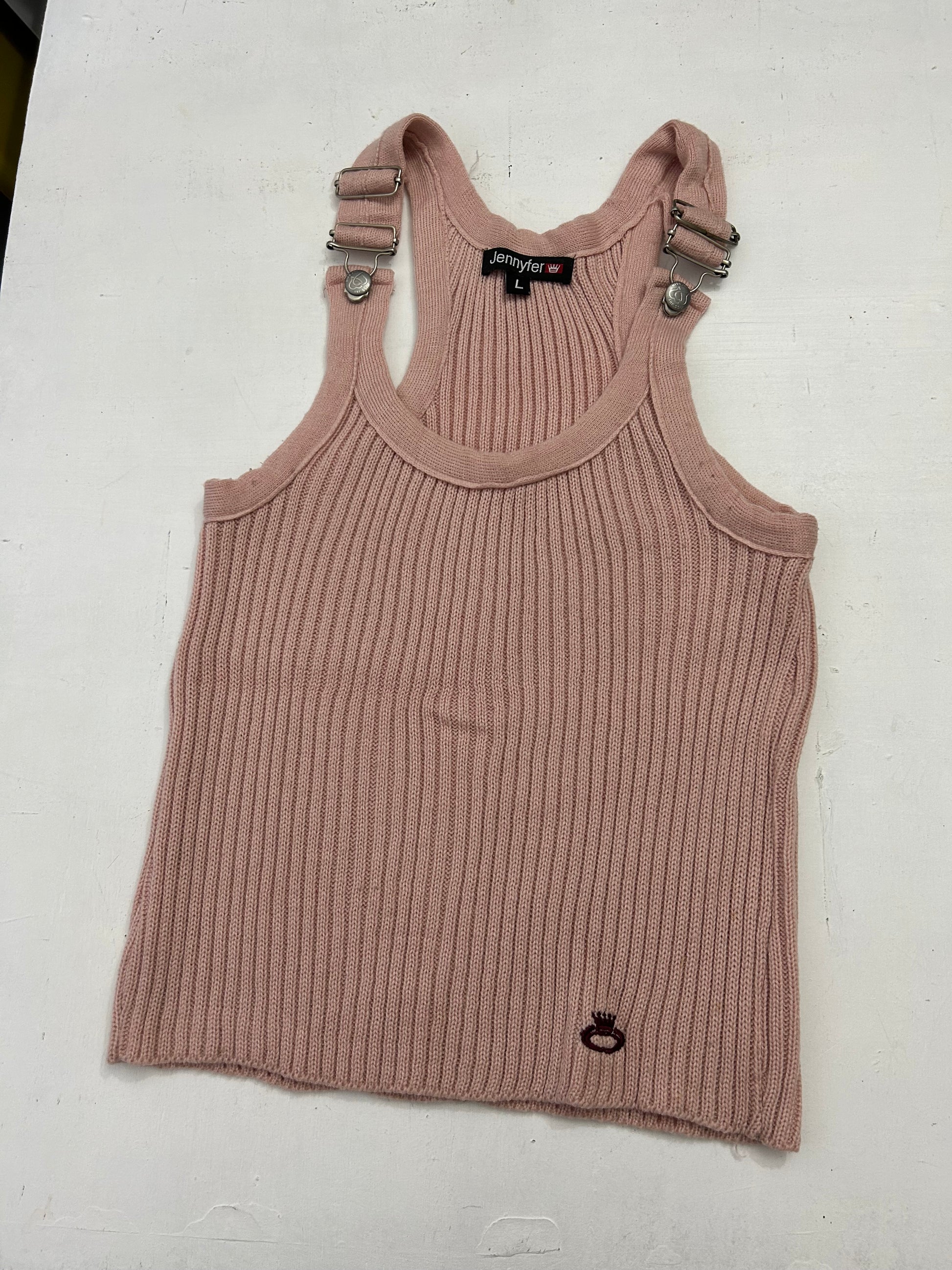 Baby pink y2k vintage ribbed knitted tank top (L)