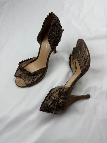 Gold real leather open toes heels (37)