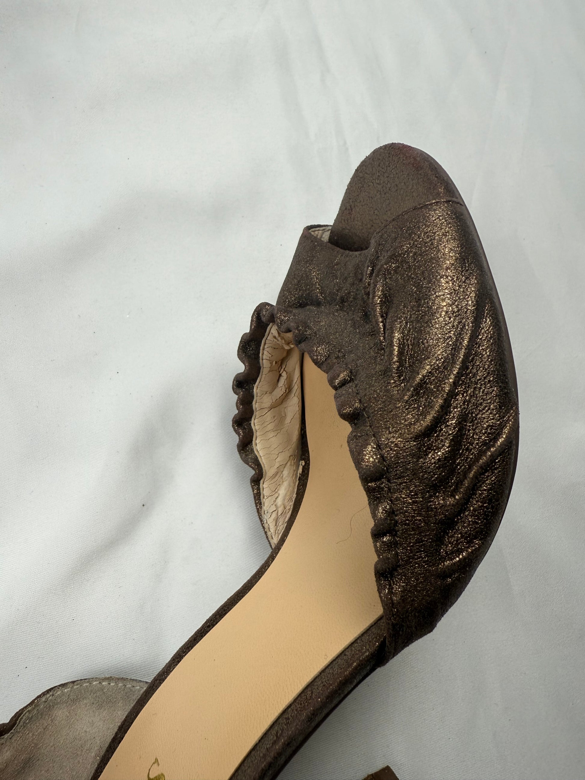 Gold real leather open toes heels (37)