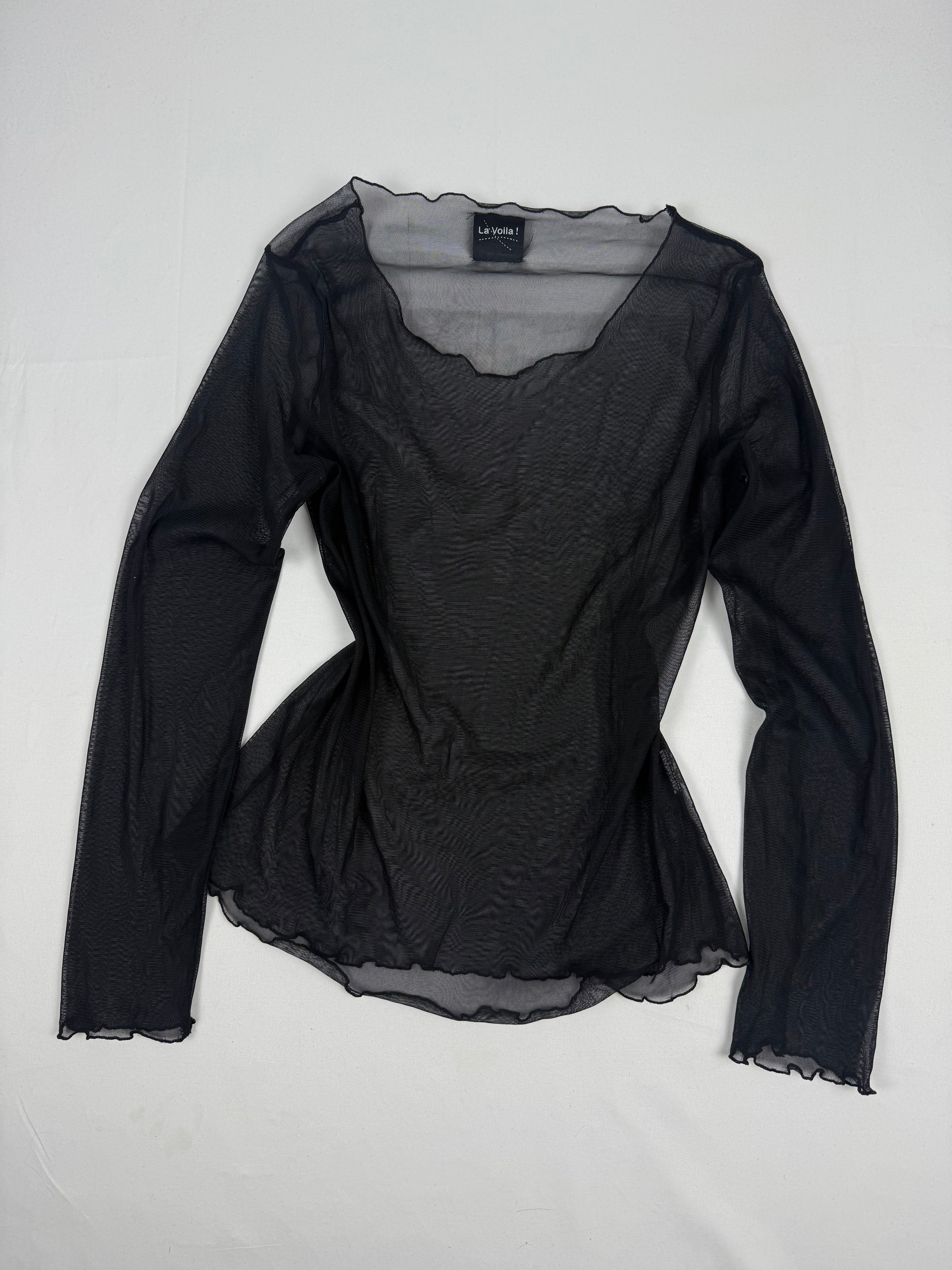 Black mesh long sleeves top (M)