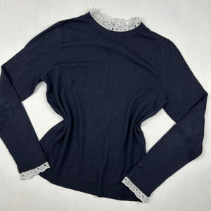 Navy lace neck coquette jumper (S/M)