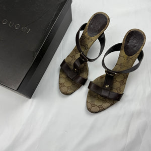 Brown leather monogram mules heels (37.5/38)