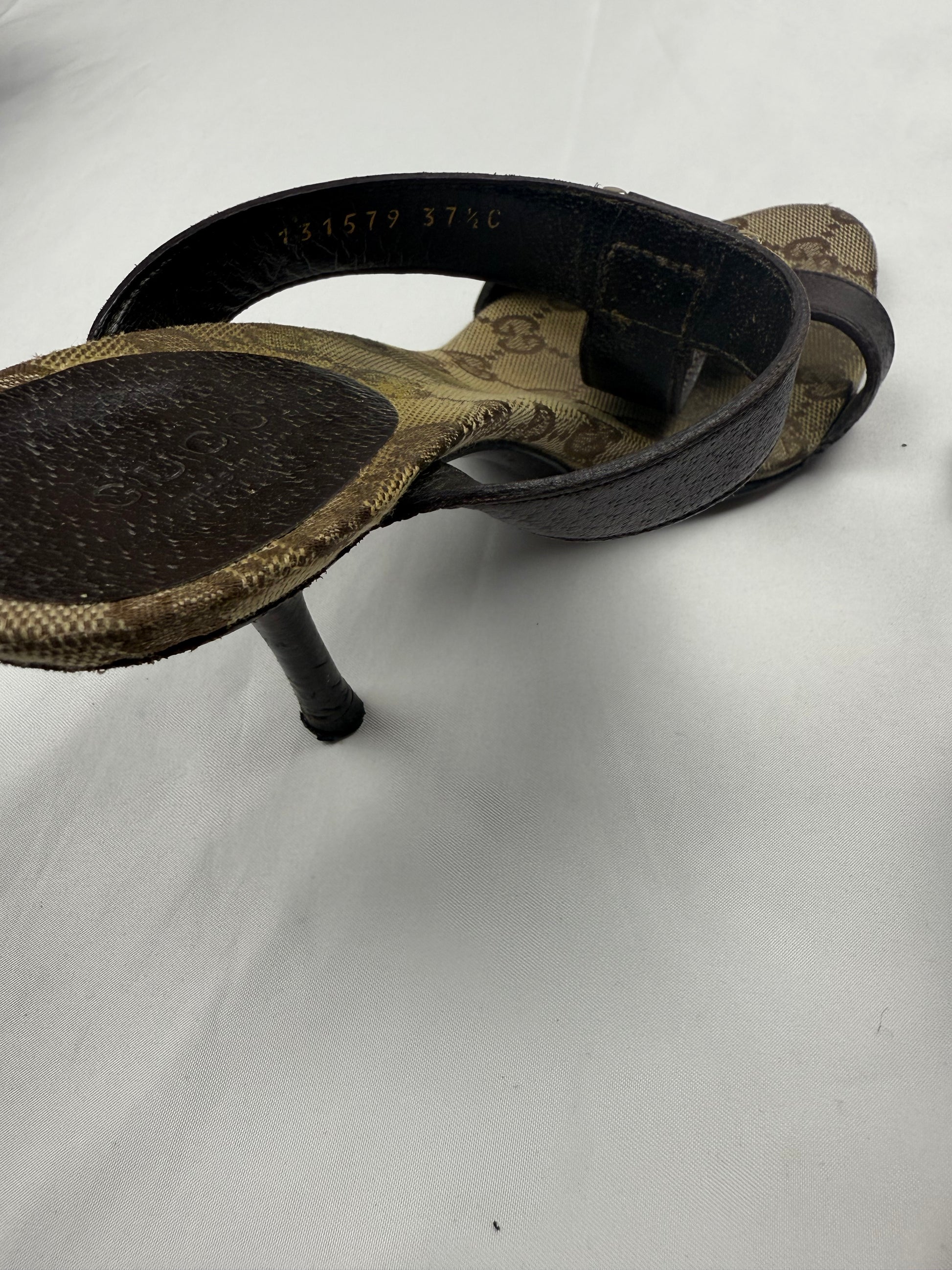 Brown leather monogram mules heels (37.5/38)
