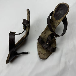 Brown leather monogram mules heels (37.5/38)