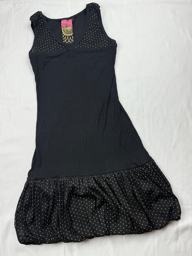 Black polka dots mini ballon dress (S)