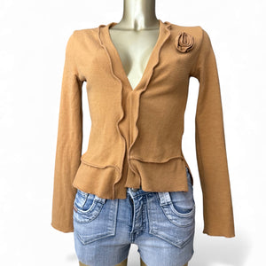 Beige mustard cardigan jumper (S)