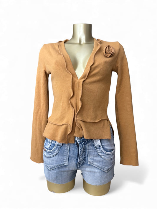 Beige mustard cardigan jumper (S)