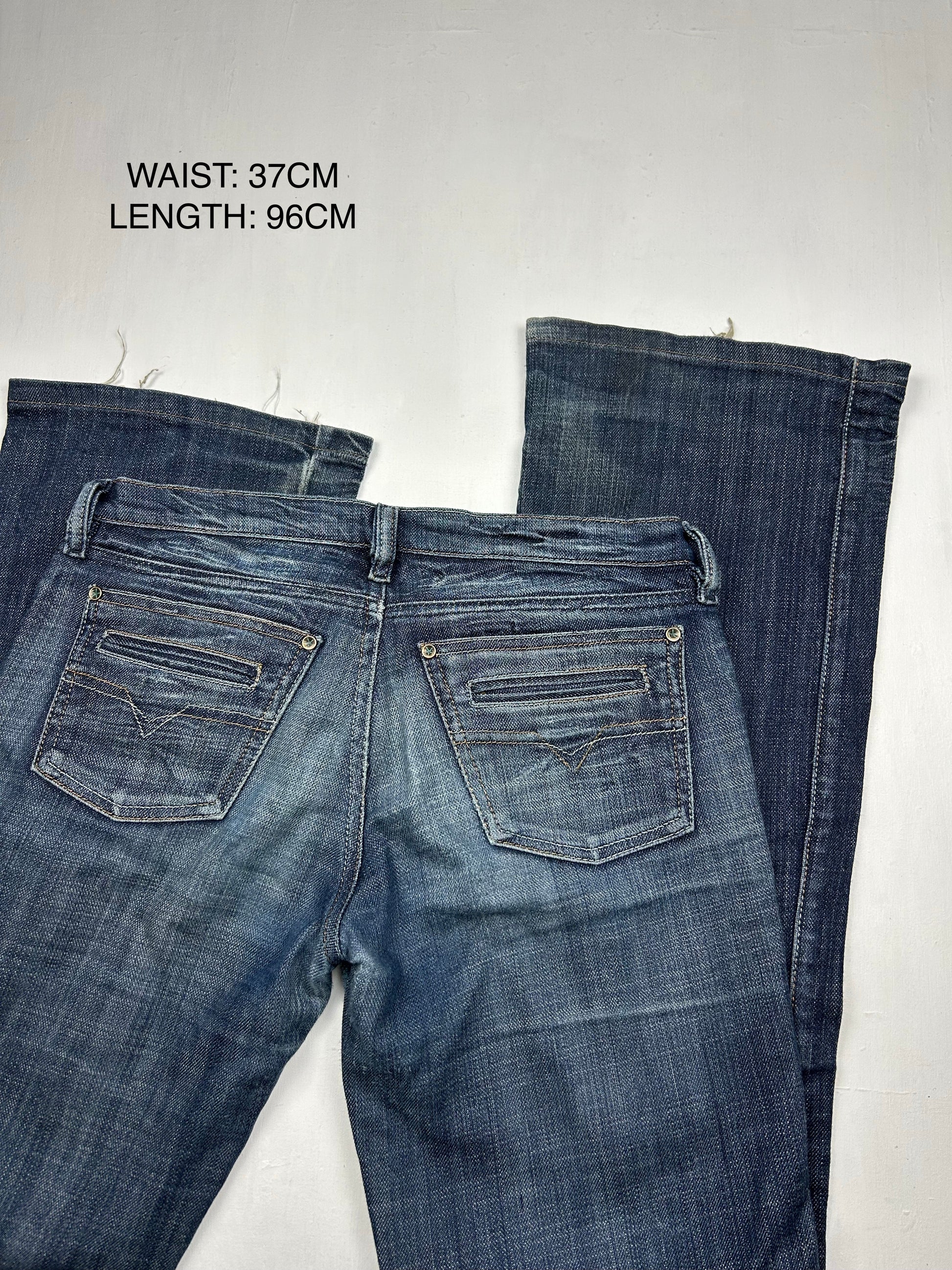 Blue navy denim low rise bootcut pants (S)