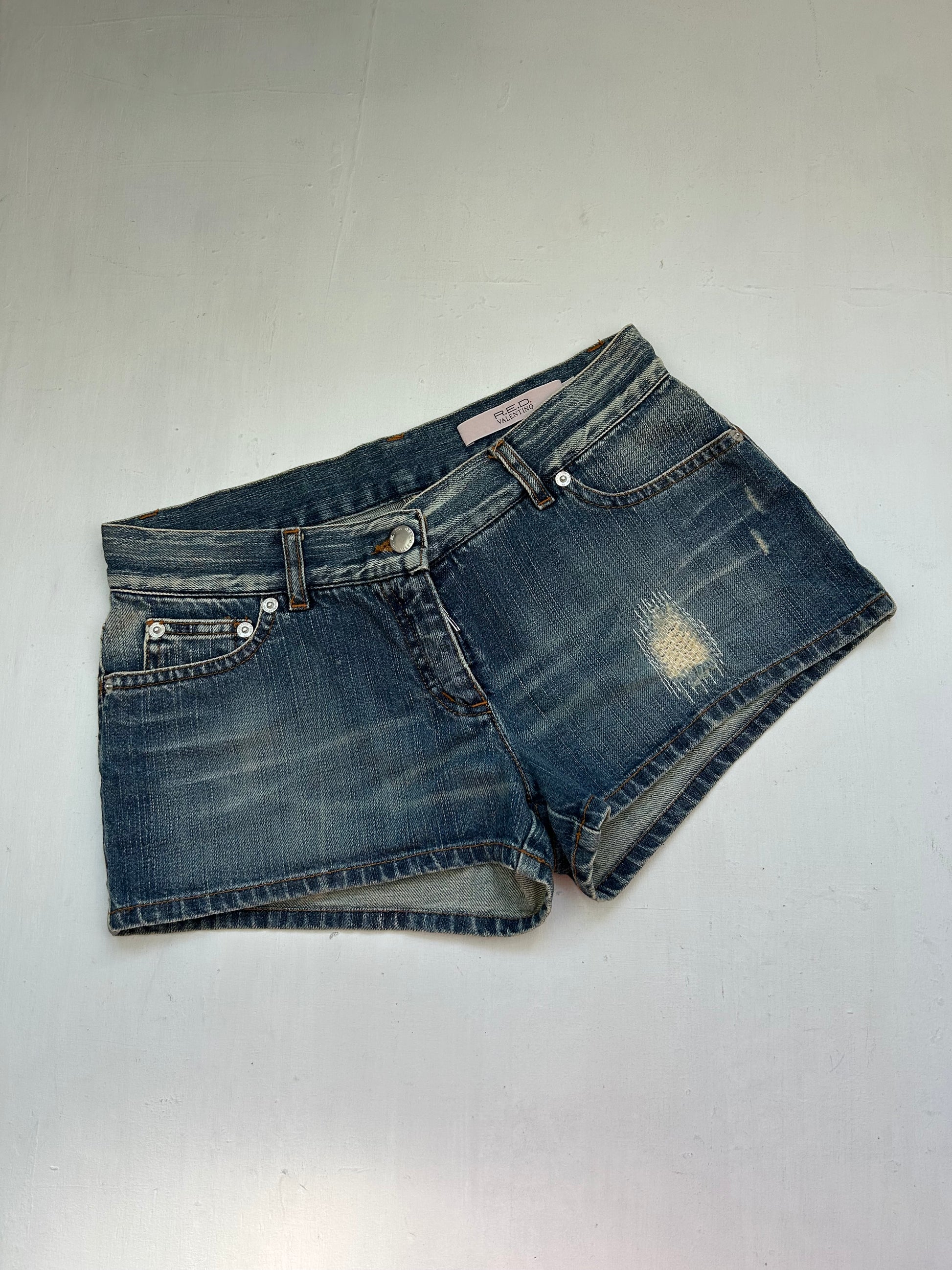 Navy blue denim low rise mini short (S)