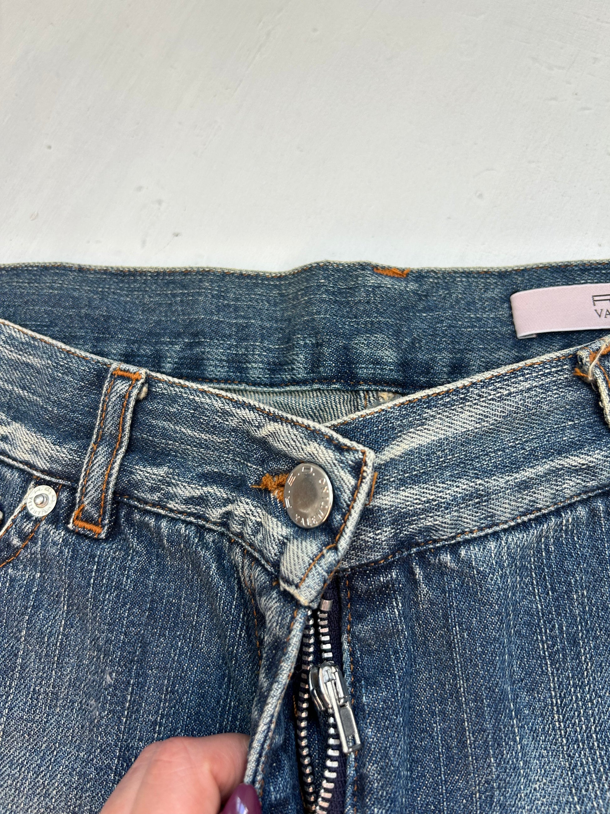 Navy blue denim low rise mini short (S)