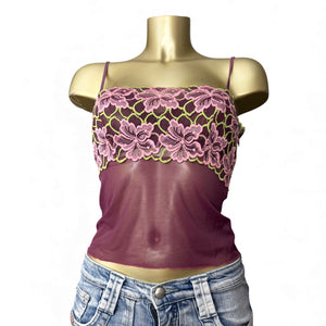 Purple mesh floral bustier babydoll top (S)