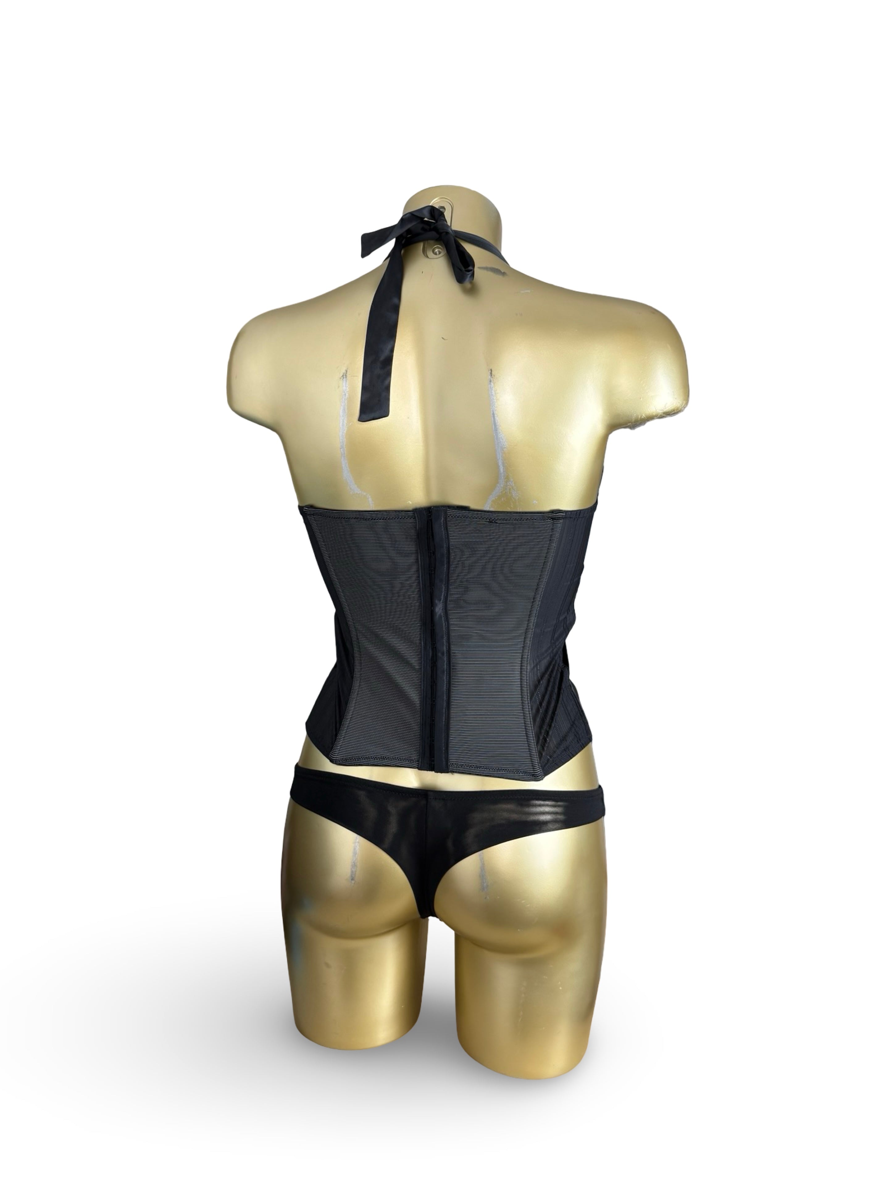 Black mesh corset + thong set (S)