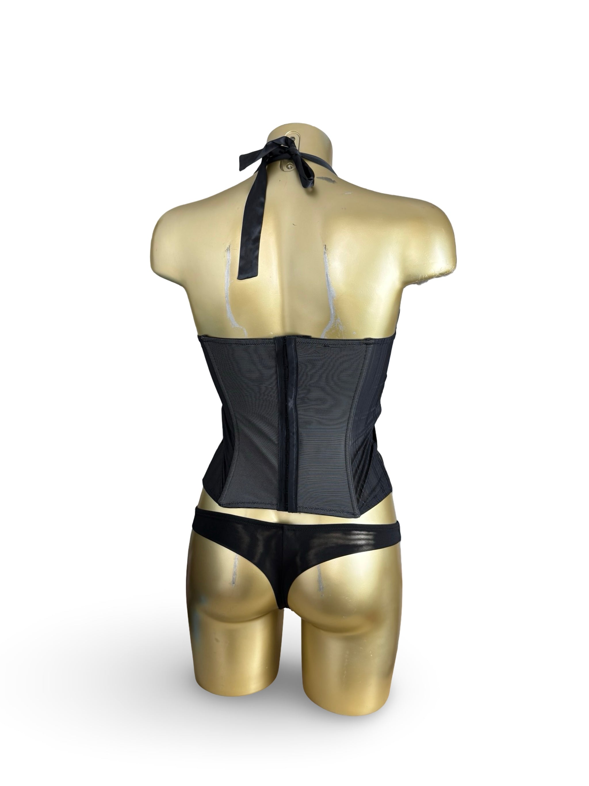 Black mesh corset + thong set (S)