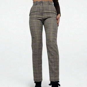 Beige check print office pants (S)