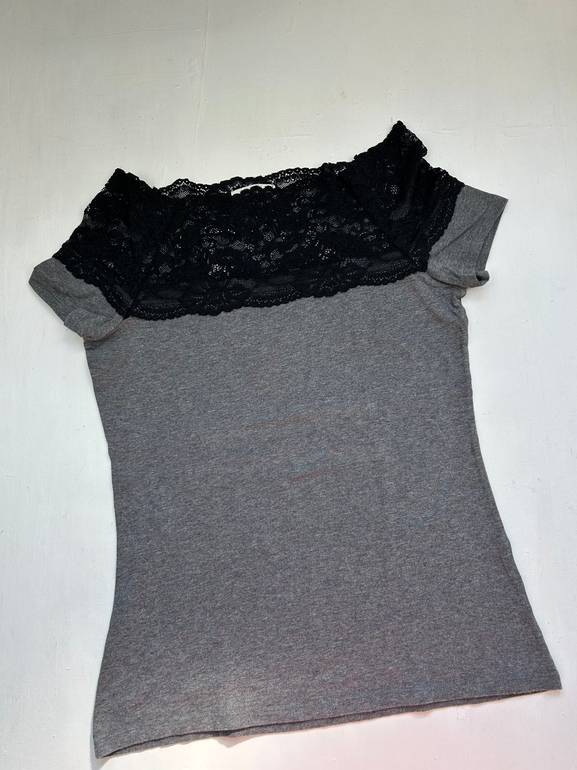 Office siren cotton lace bardot neck tee (M)