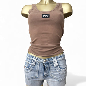 Brown cotton ribbed tight fit cami top (M)