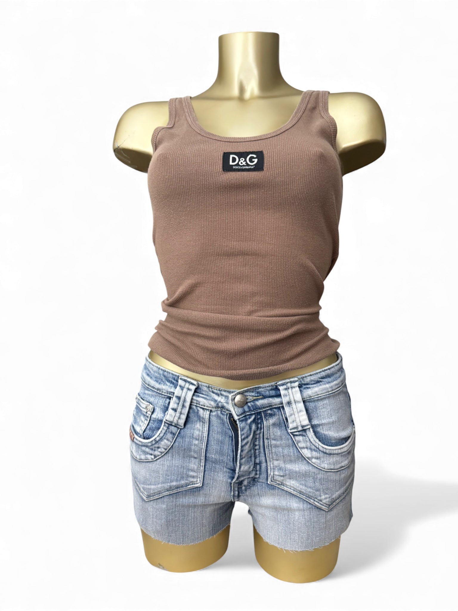 Brown cotton ribbed tight fit cami top (M)