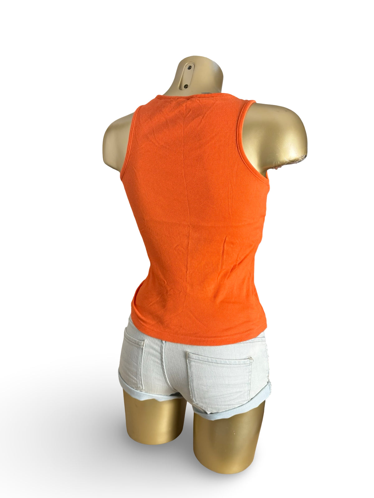 Orange rhinestones logo tank top (S)