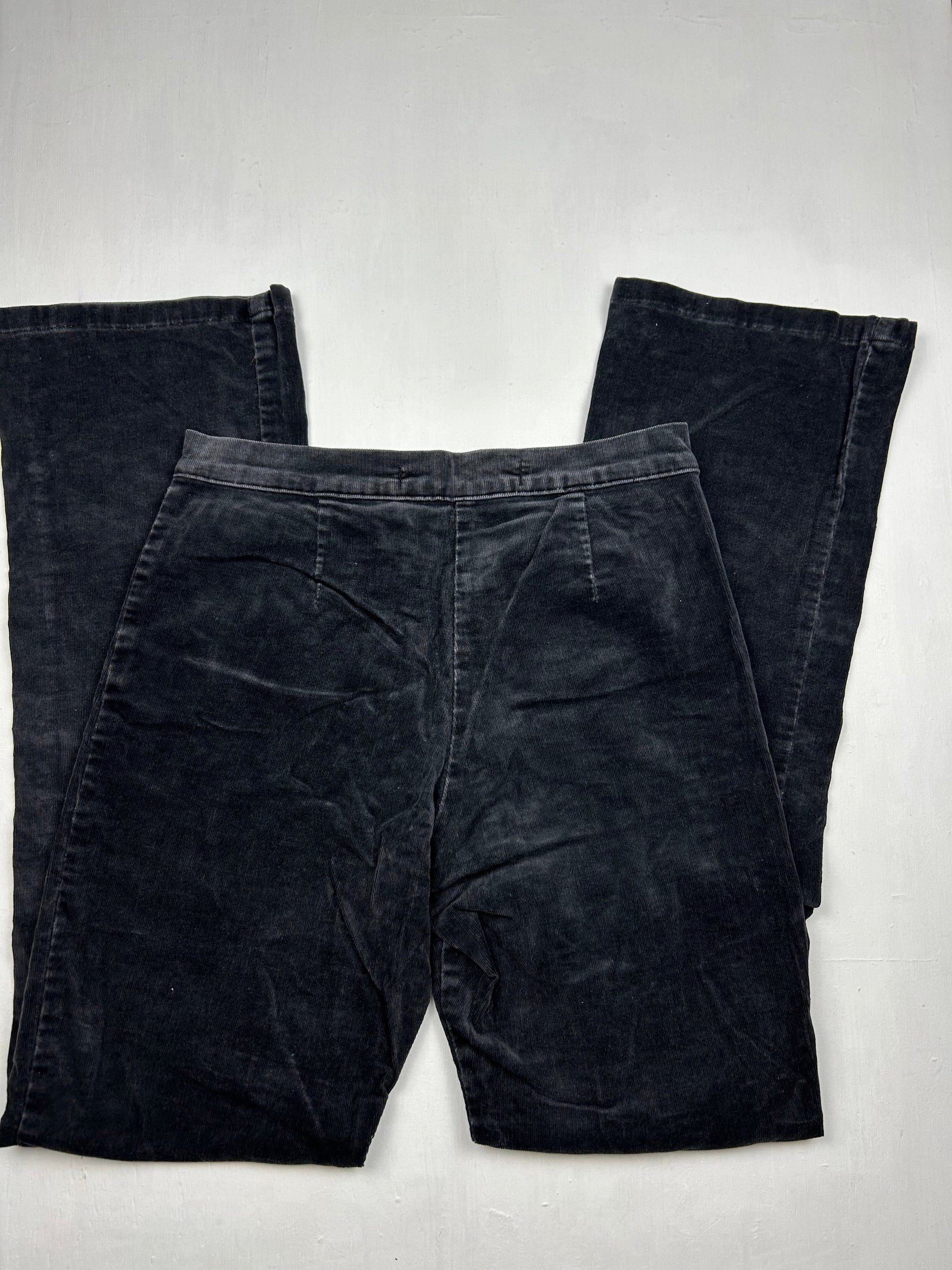 Black velvet ribbed denim mid rise bootcut pants (S)