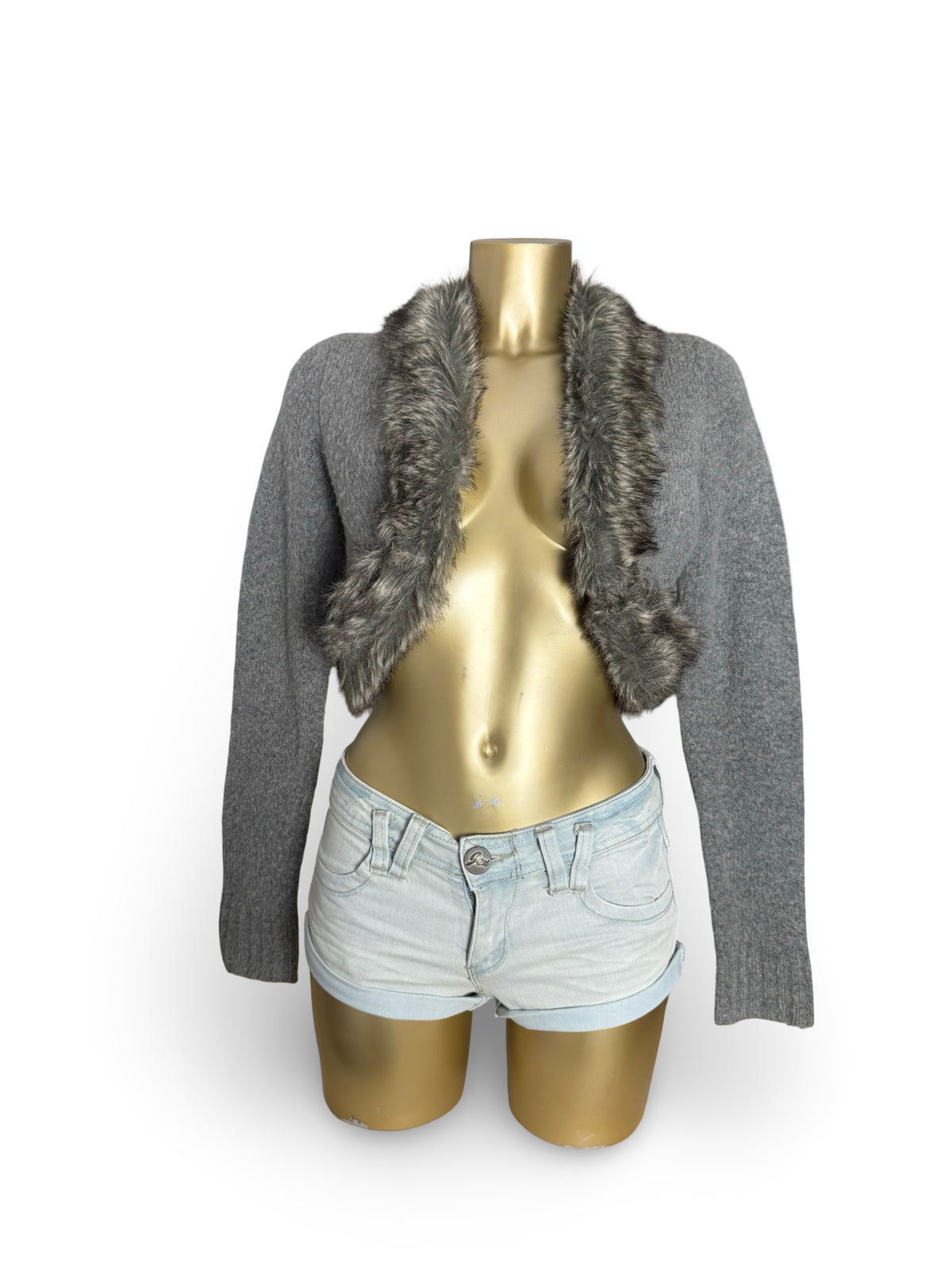Mini-robe en maille grise à manches courtes avec nouage (S)