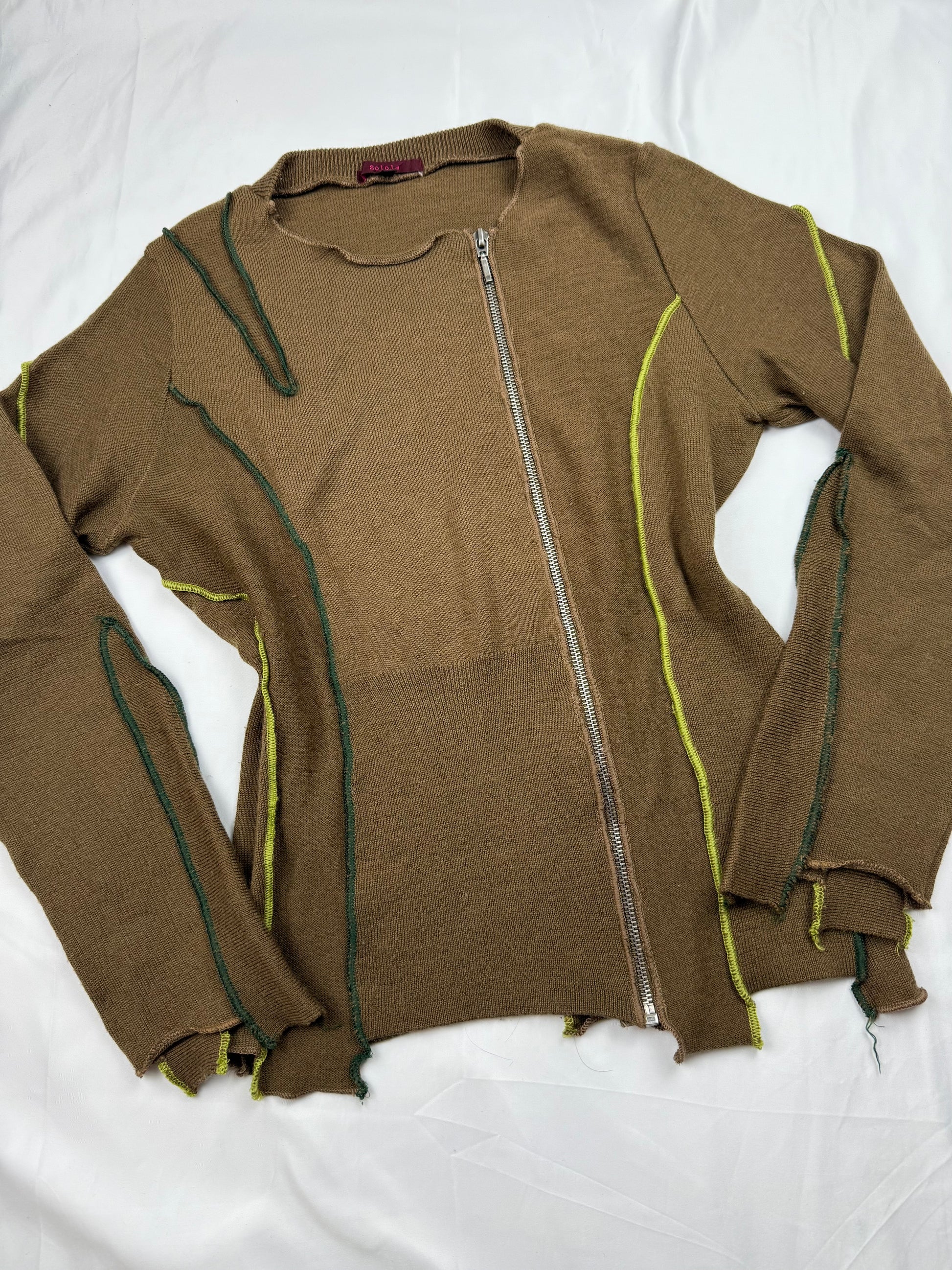 Khaki zip up asymmetric jumper (S/M)