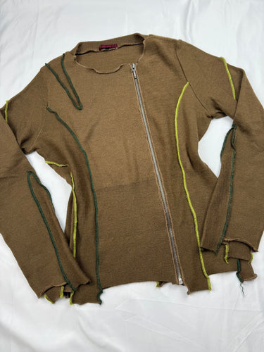 Khaki zip up asymmetric jumper (S/M)