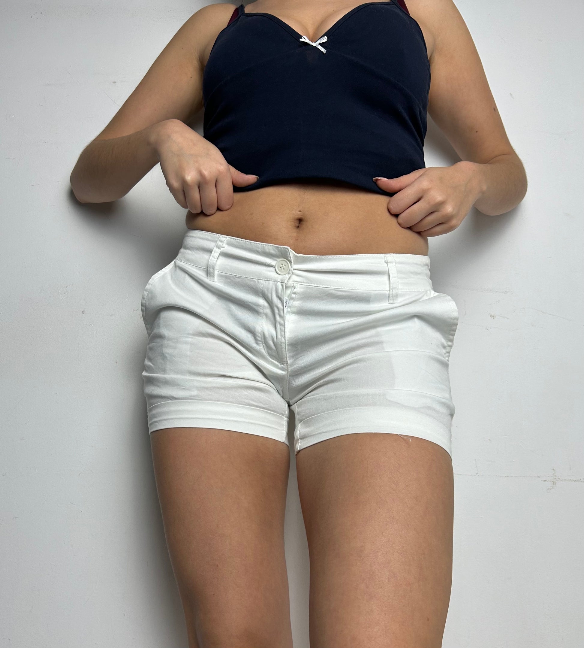 White cotton low rise mini/ micro office short (S/M)