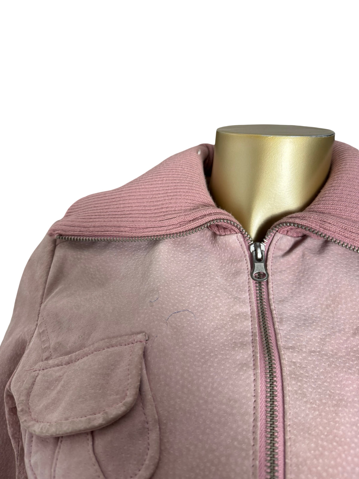 Pink real suede leather biker jacket (M)