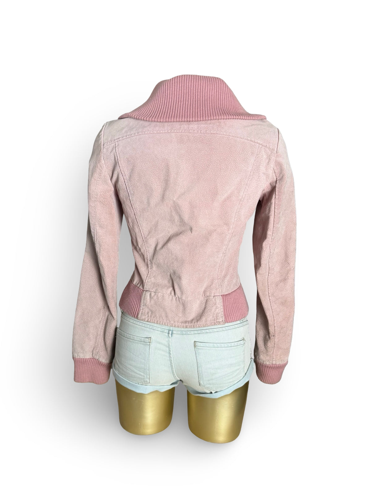 Pink real suede leather biker jacket (M)