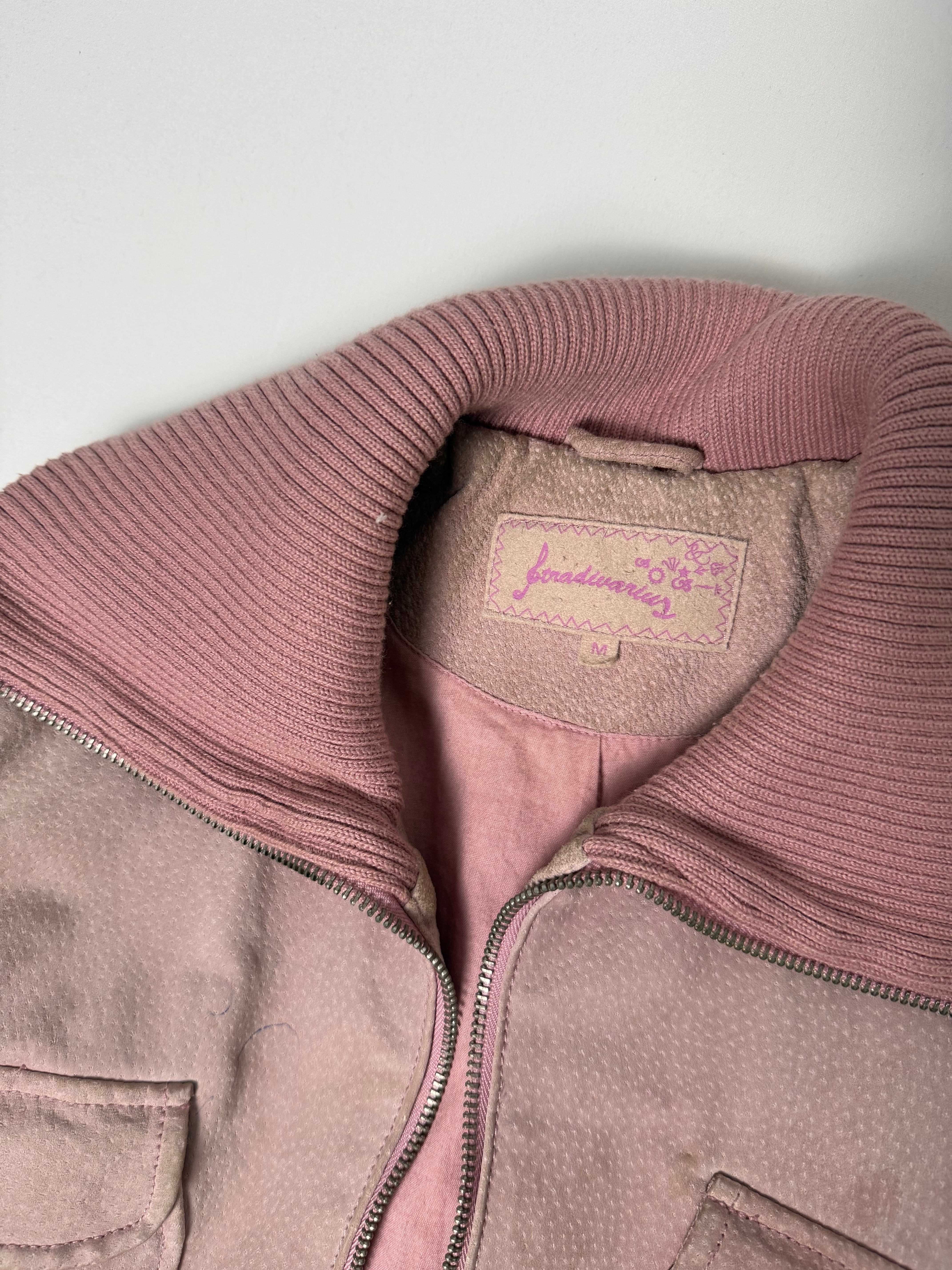 Pink real suede leather biker jacket (M)