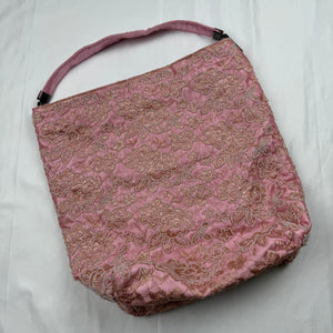 Baby pink pearls embroidered shoulder bag (36x37cm)