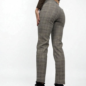 Beige check print office pants (S)