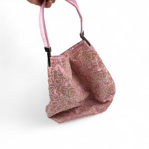 Baby pink pearls embroidered shoulder bag (36x37cm)