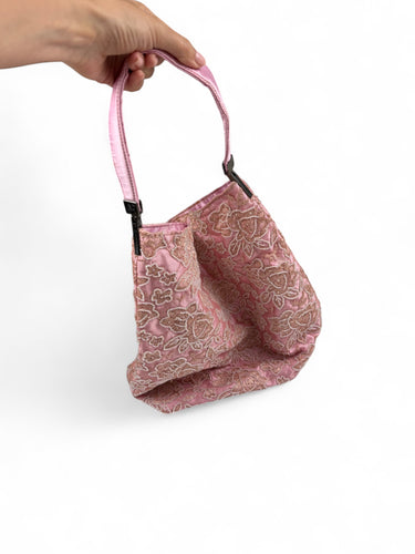 Baby pink pearls embroidered shoulder bag (36x37cm)