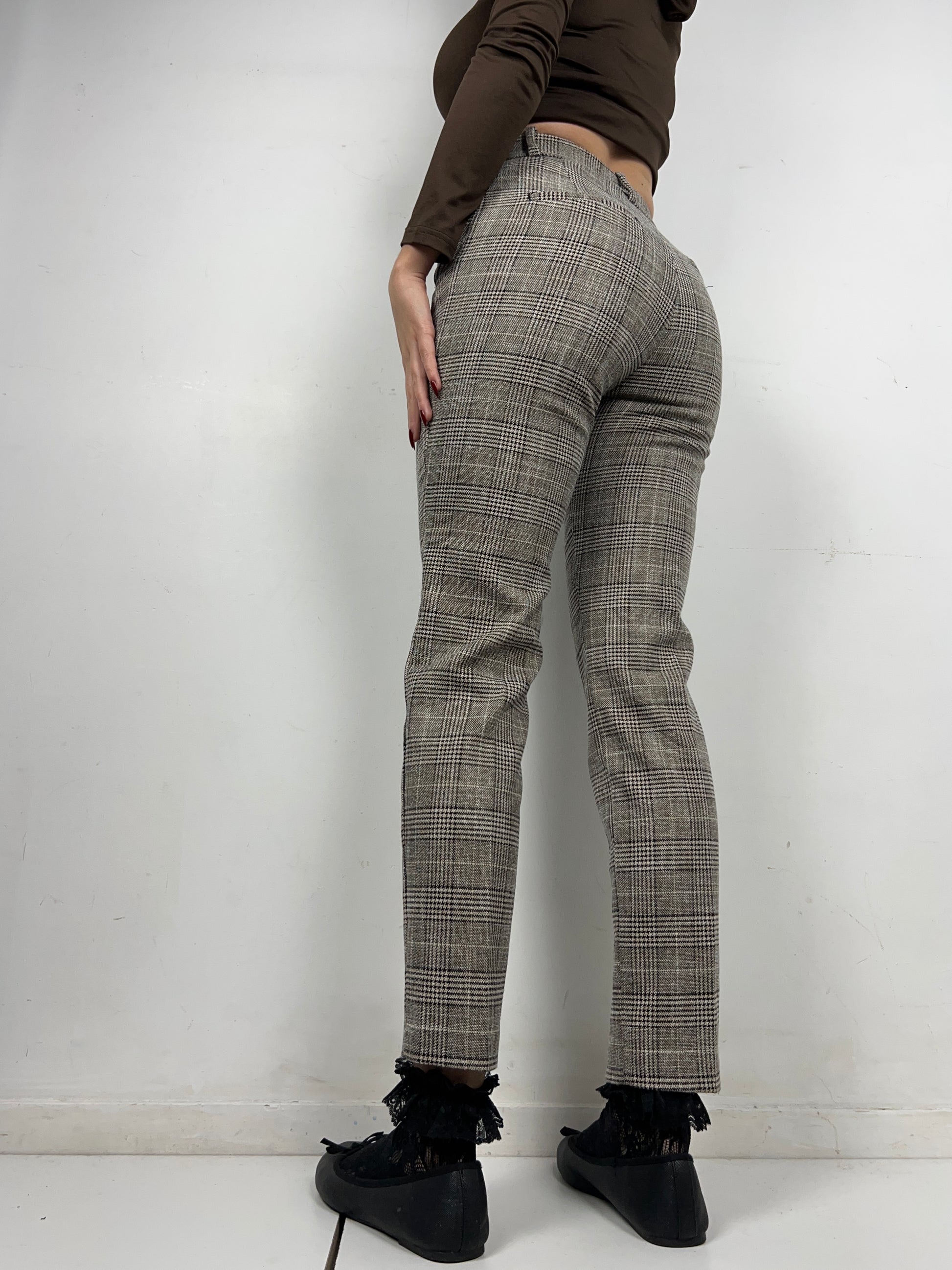 Grey check print office pants (S)