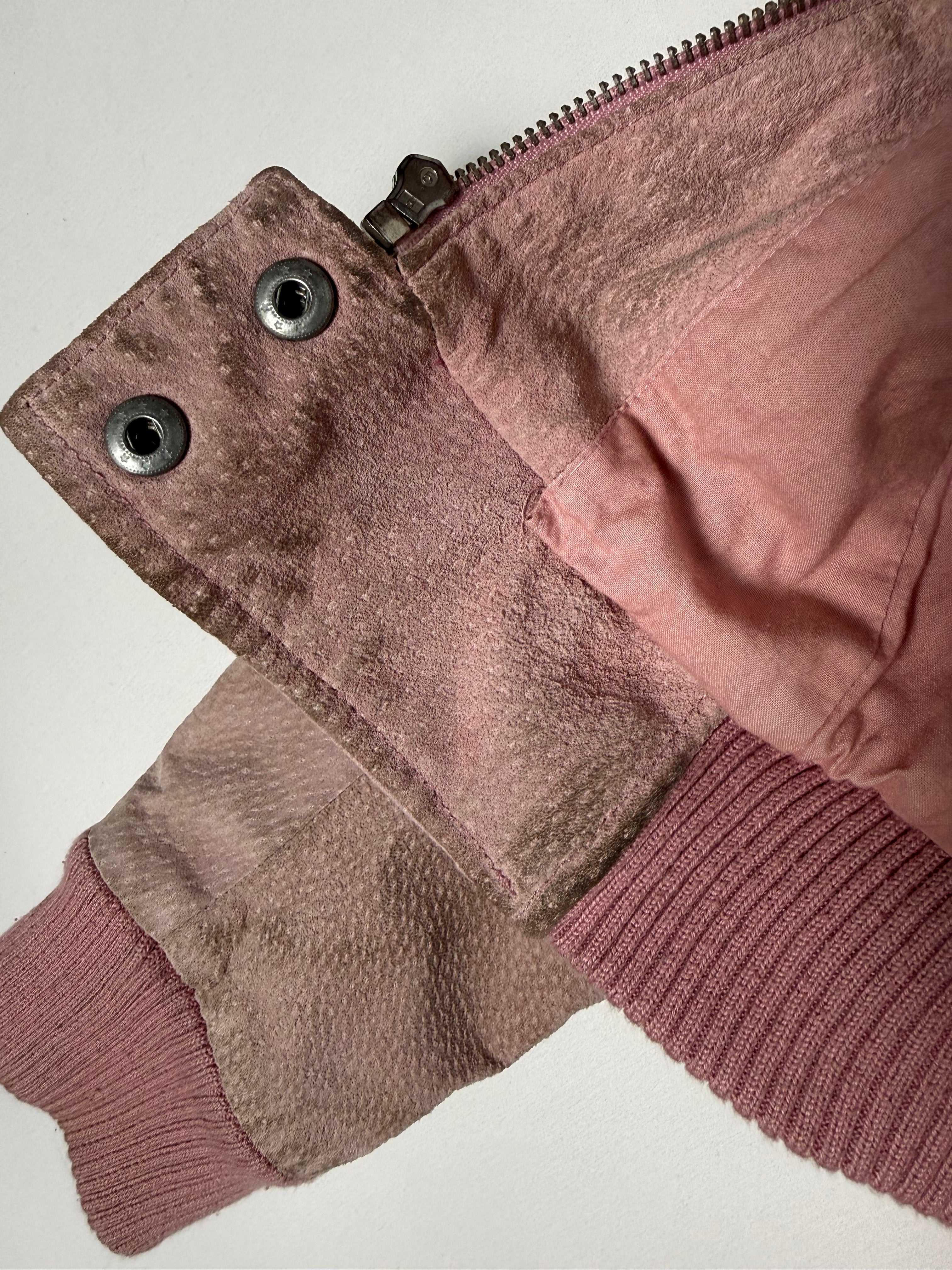 Pink real suede leather biker jacket (M)