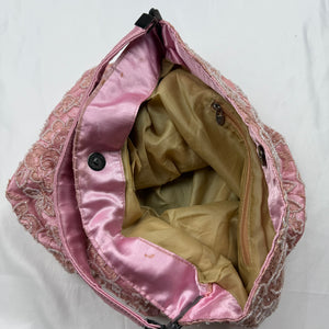 Baby pink pearls embroidered shoulder bag (36x37cm)