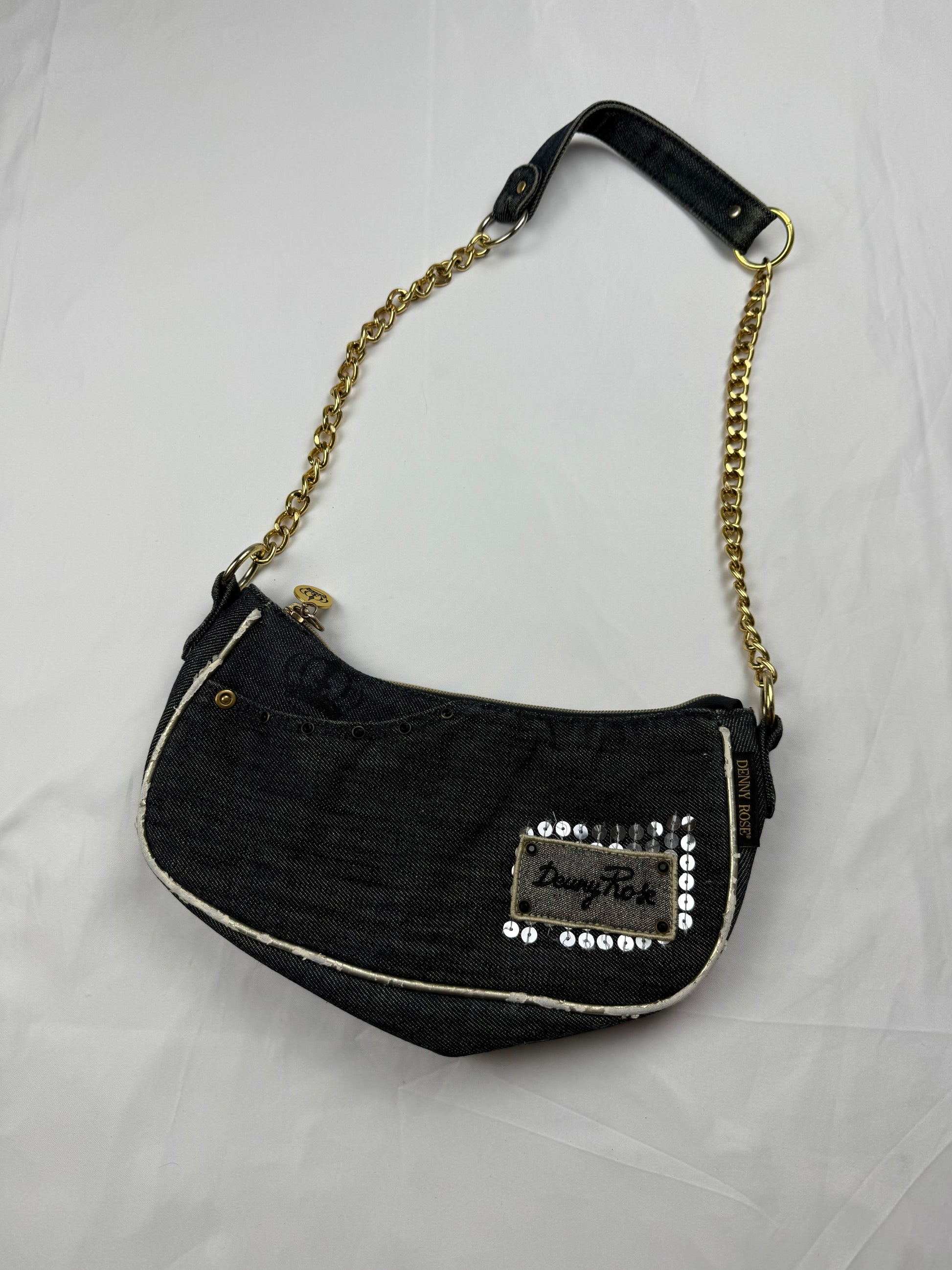 Navy denim medium shoulder bag (12x26cm)