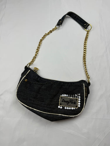 Navy denim medium shoulder bag (12x26cm)