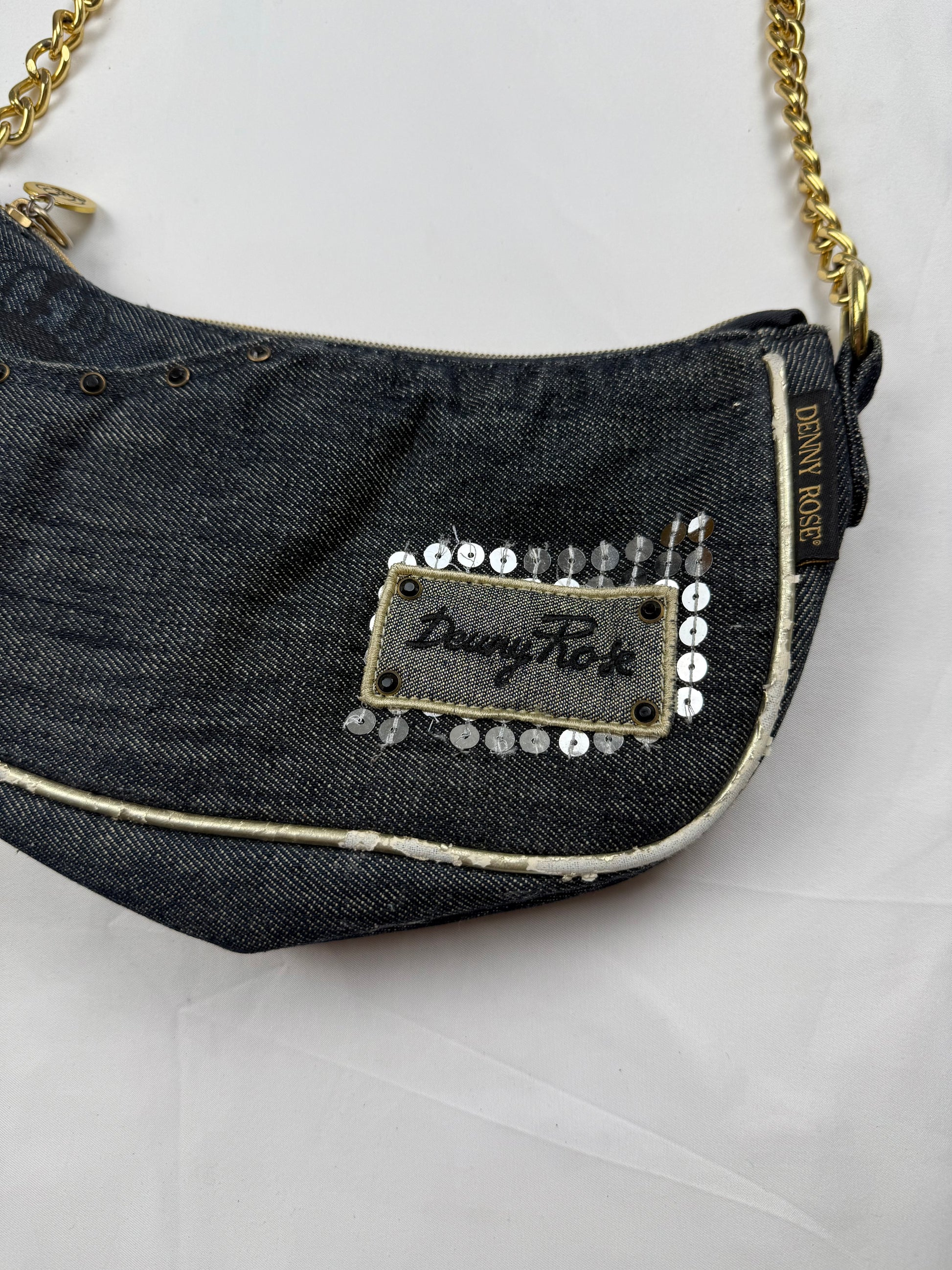 Navy denim medium shoulder bag (12x26cm)