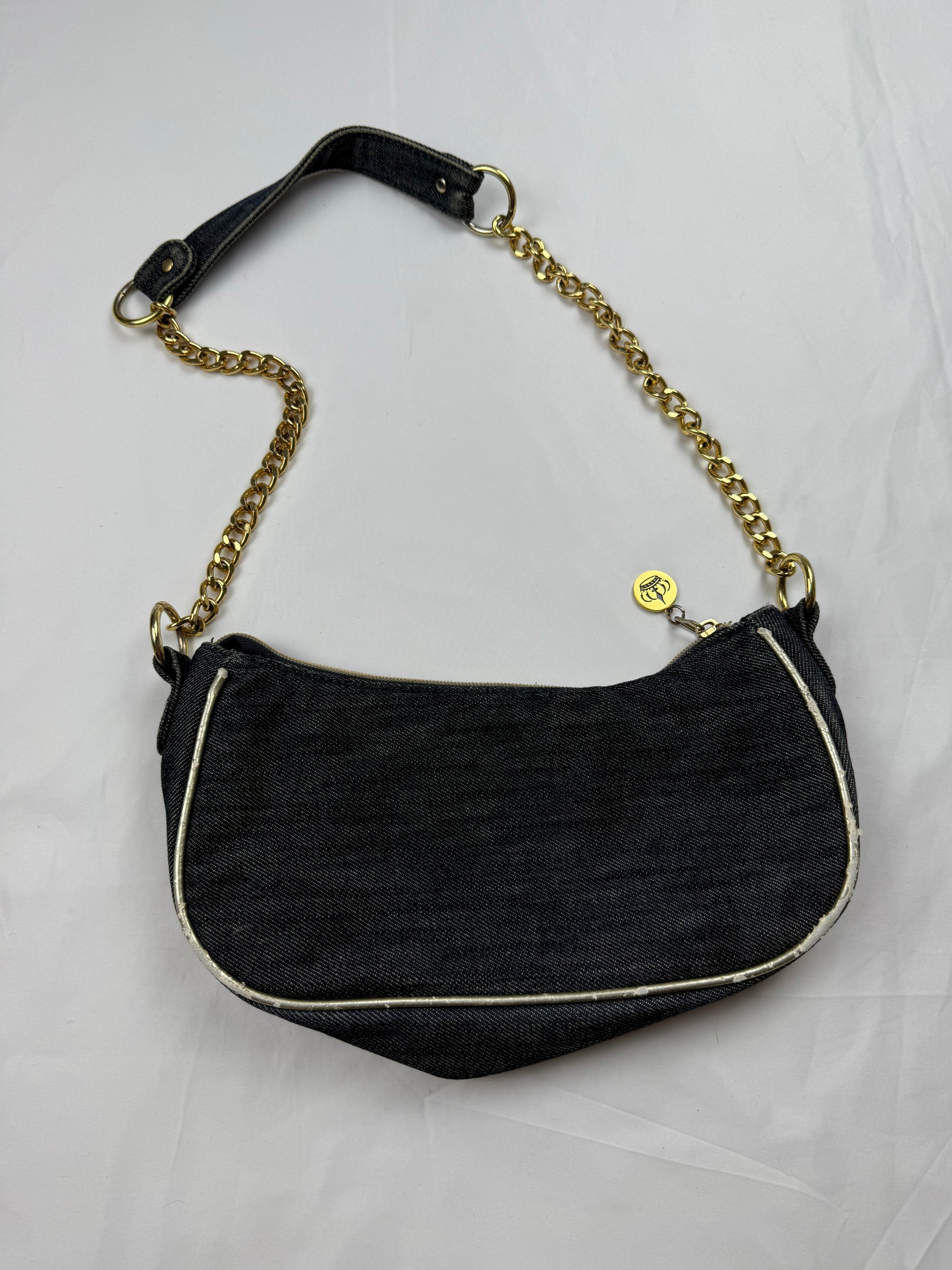 Navy denim medium shoulder bag (12x26cm)
