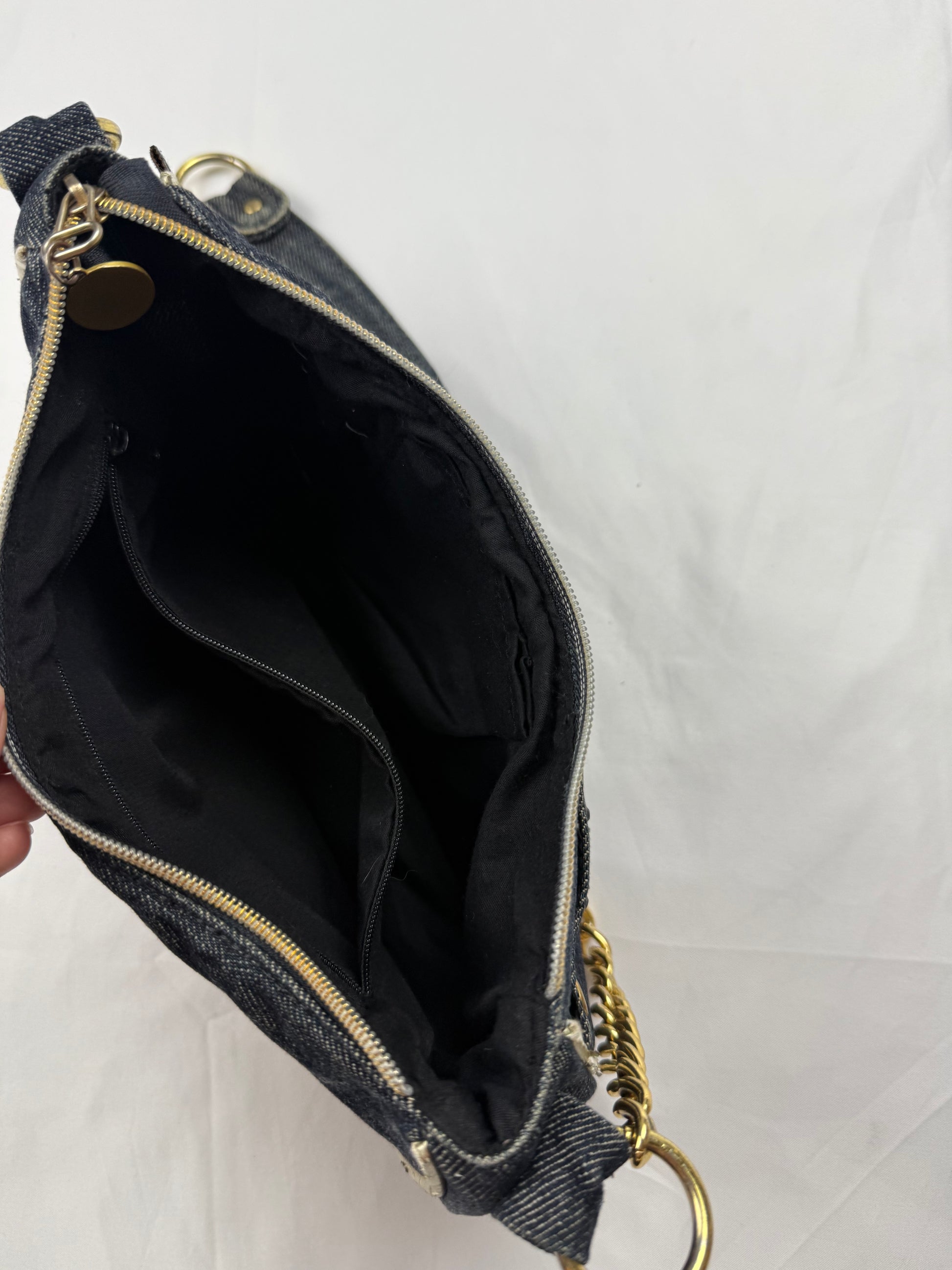 Navy denim medium shoulder bag (12x26cm)