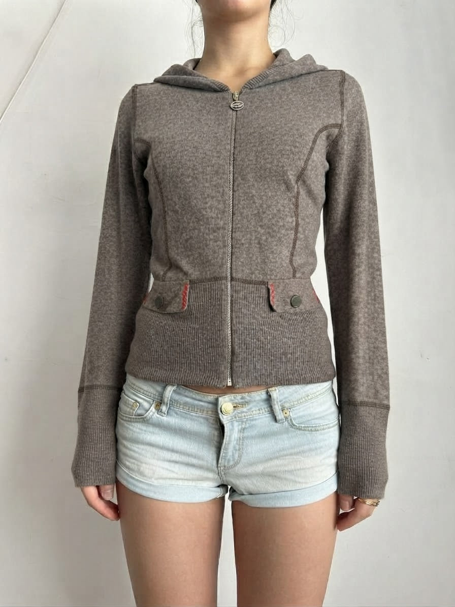Khaki wool hooded jumper (L)