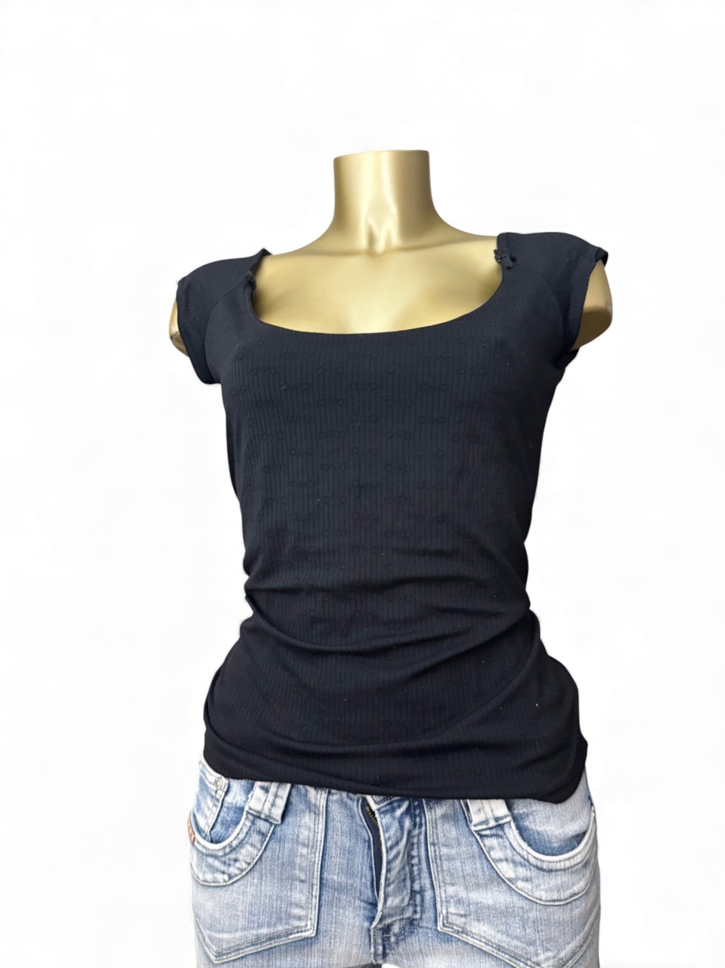 Black cotton ribbed tight fit tee (XL)