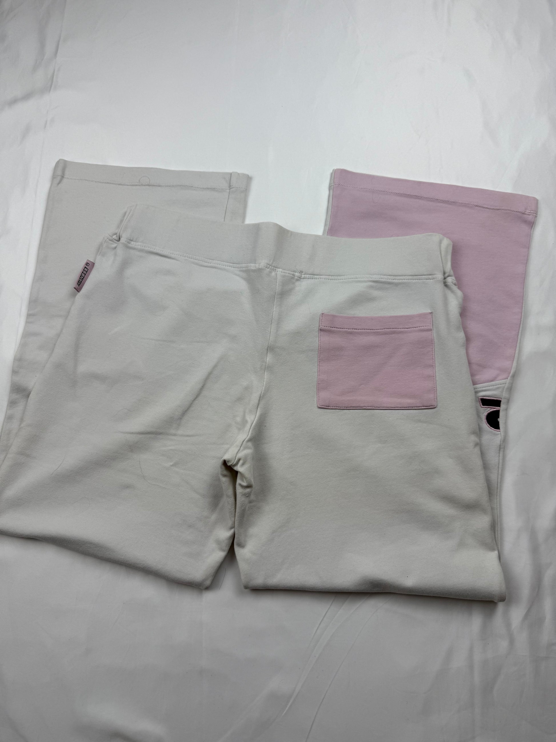 Baby pink & white baggy cotton low rise joggers (M)