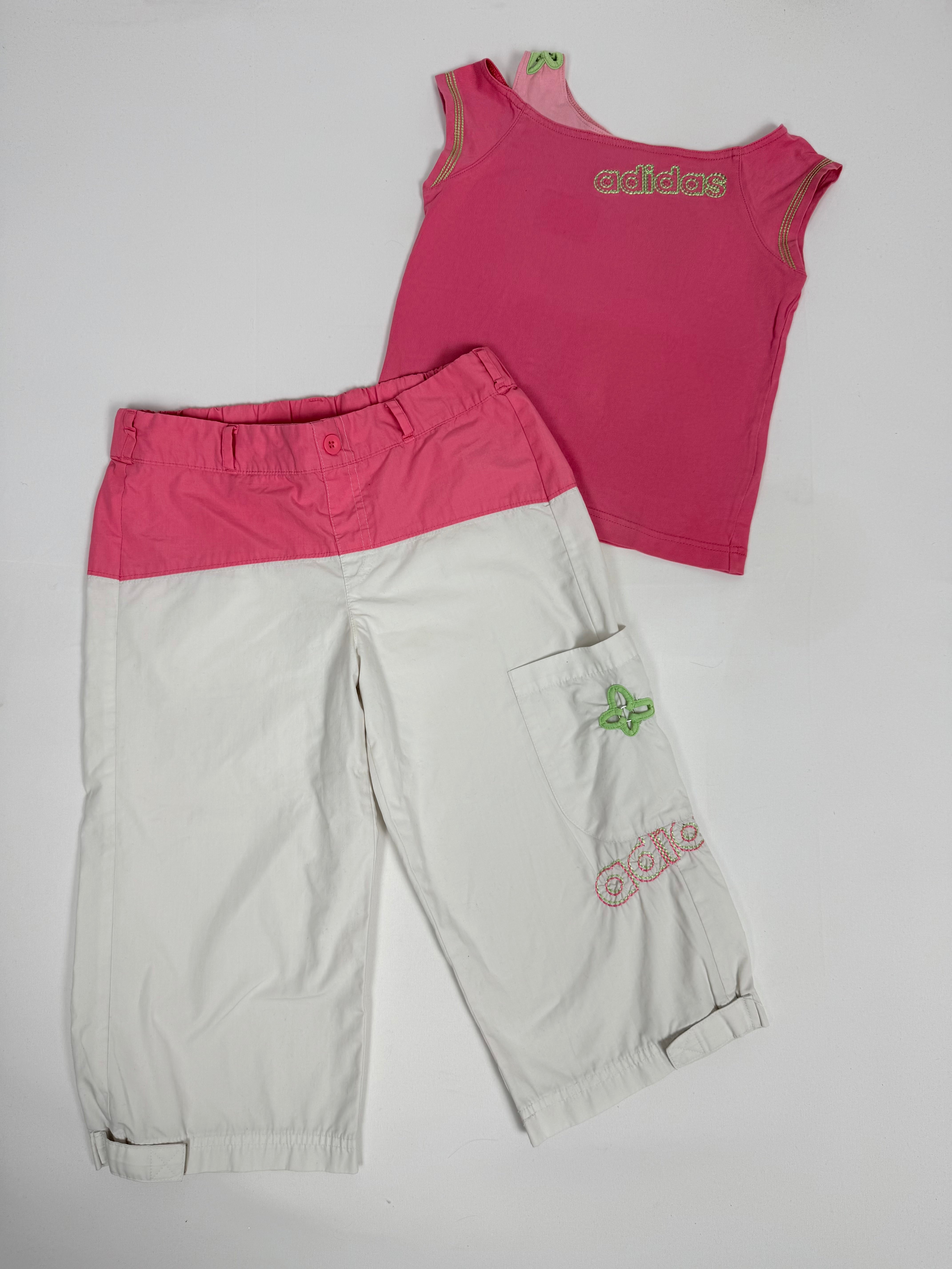 Pink activewear top +pants set (XS)